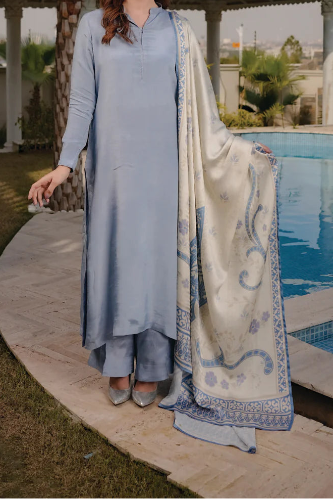 Azure Mughal Silk Shawl