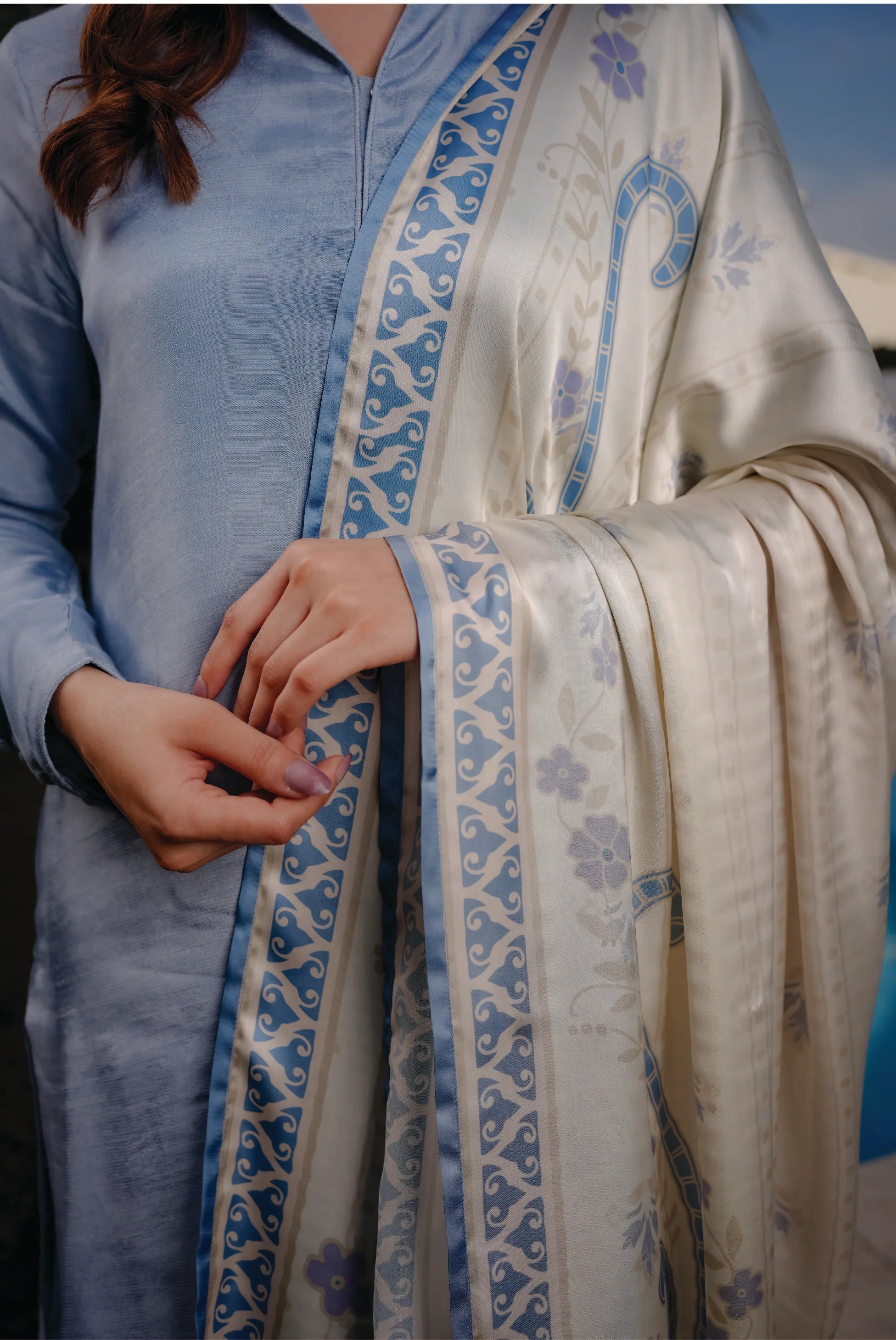 Azure Mughal Silk Shawl
