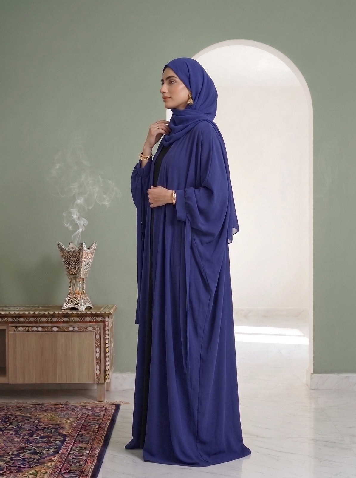 Royal Blue Open Kimono Abaya