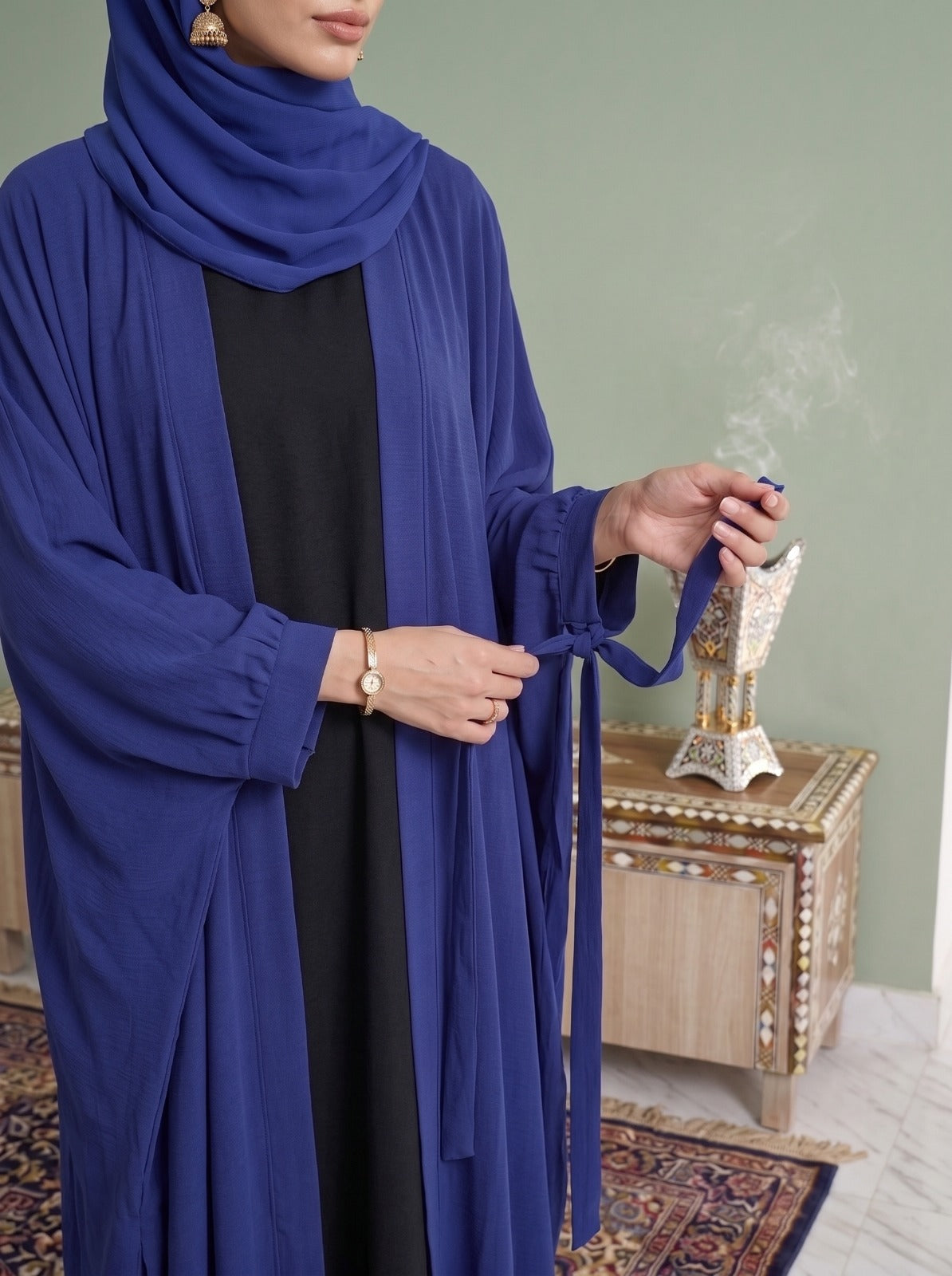 Royal Blue Open Kimono Abaya