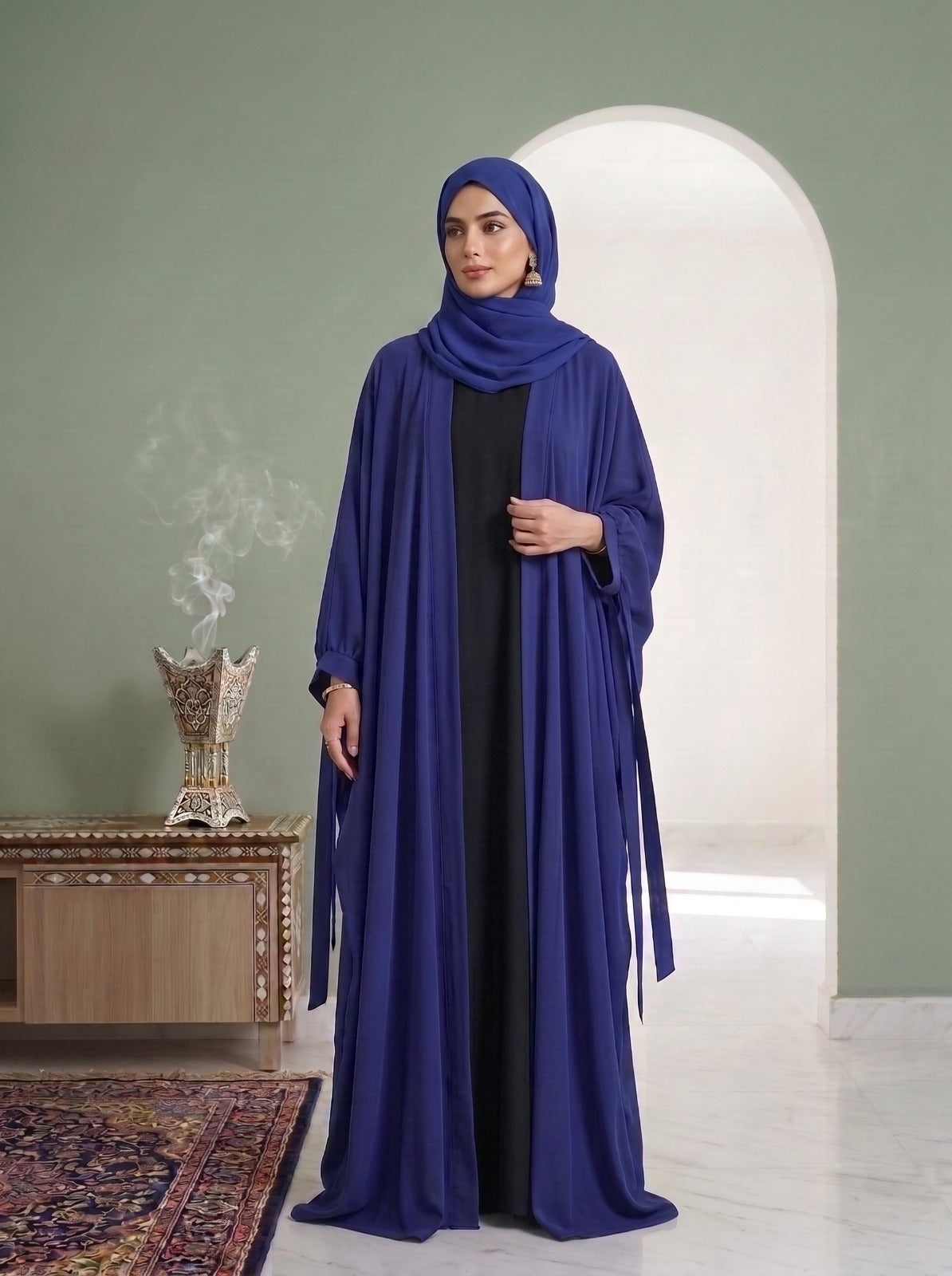 Royal Blue Open Kimono Abaya