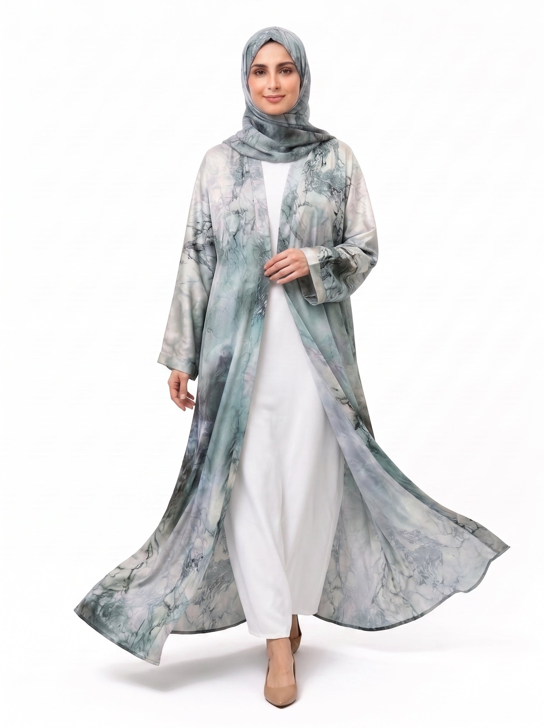Marble Print Kimono Abaya