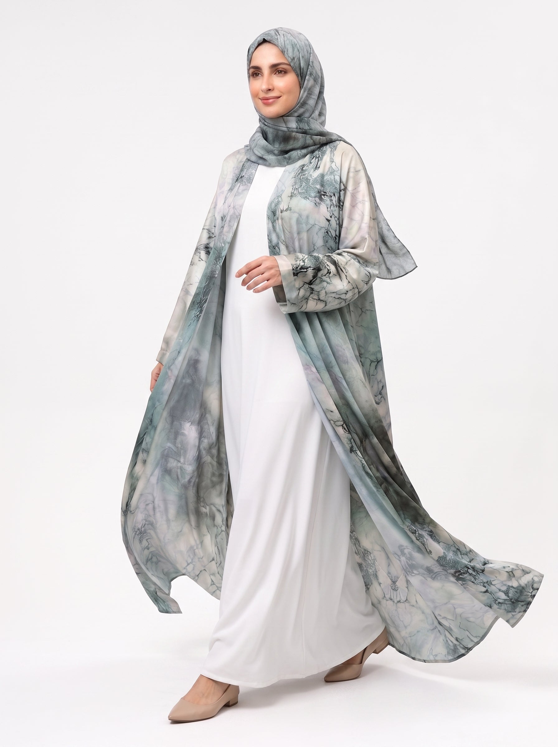 Marble Print Kimono Abaya