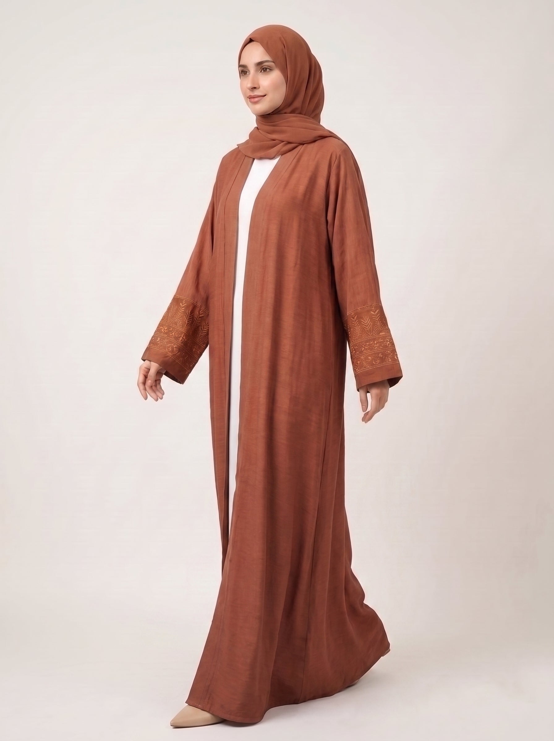 Terracotta Bloom Embroidered Silk Abaya
