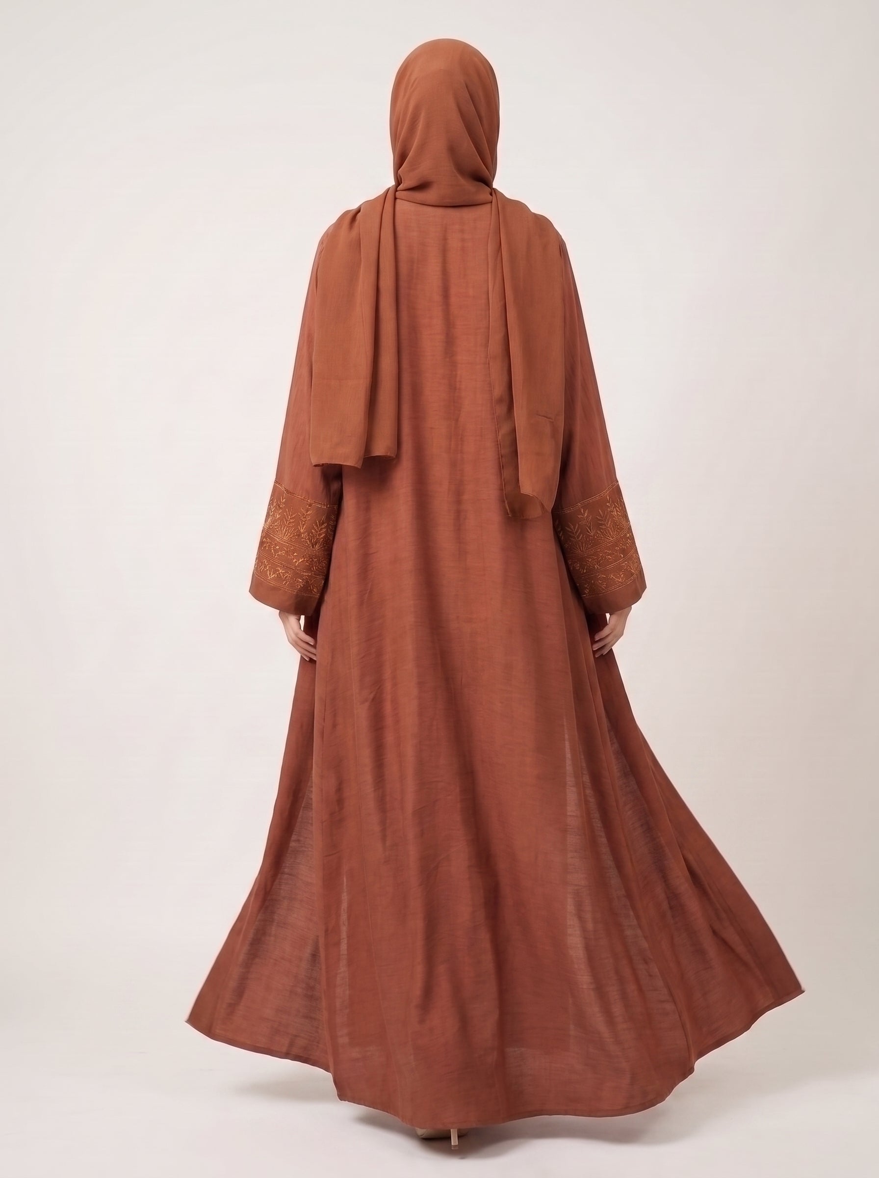 Terracotta Bloom Embroidered Silk Abaya