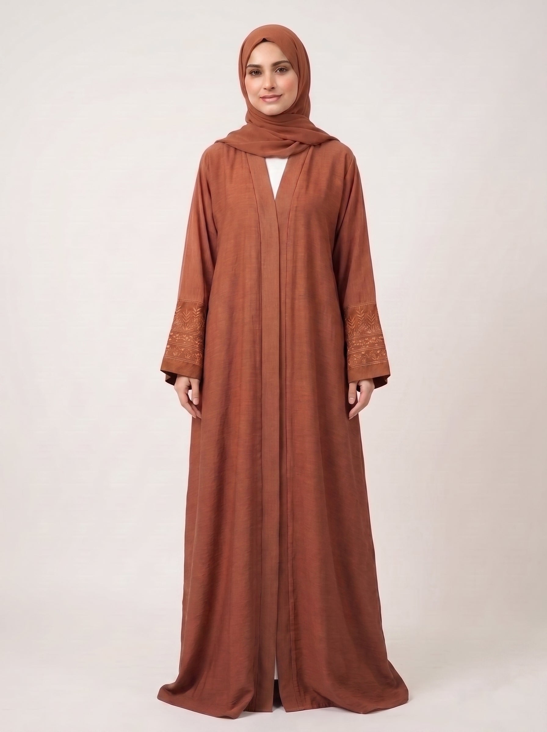 Terracotta Bloom Embroidered Silk Abaya