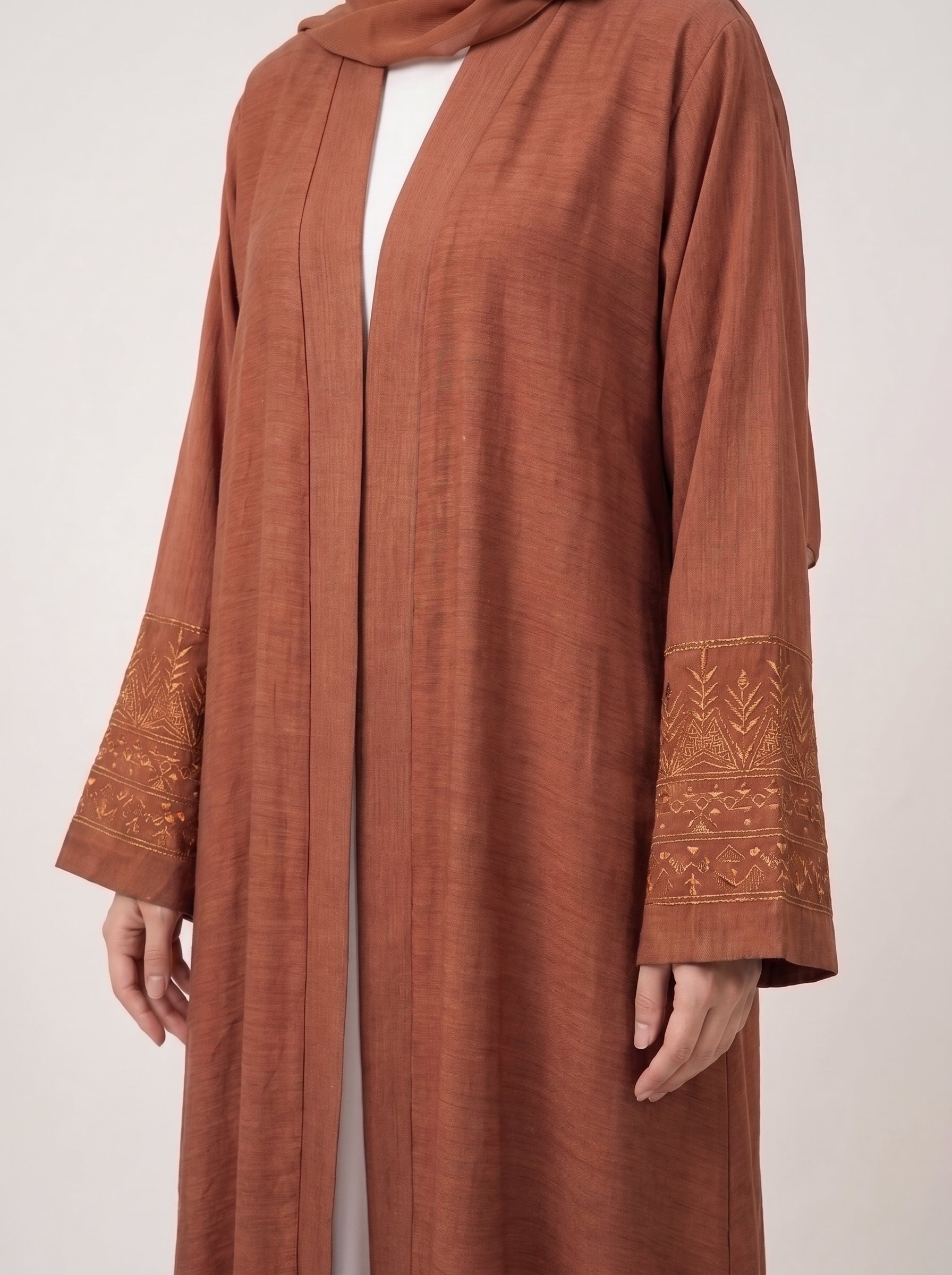Terracotta Bloom Embroidered Silk Abaya