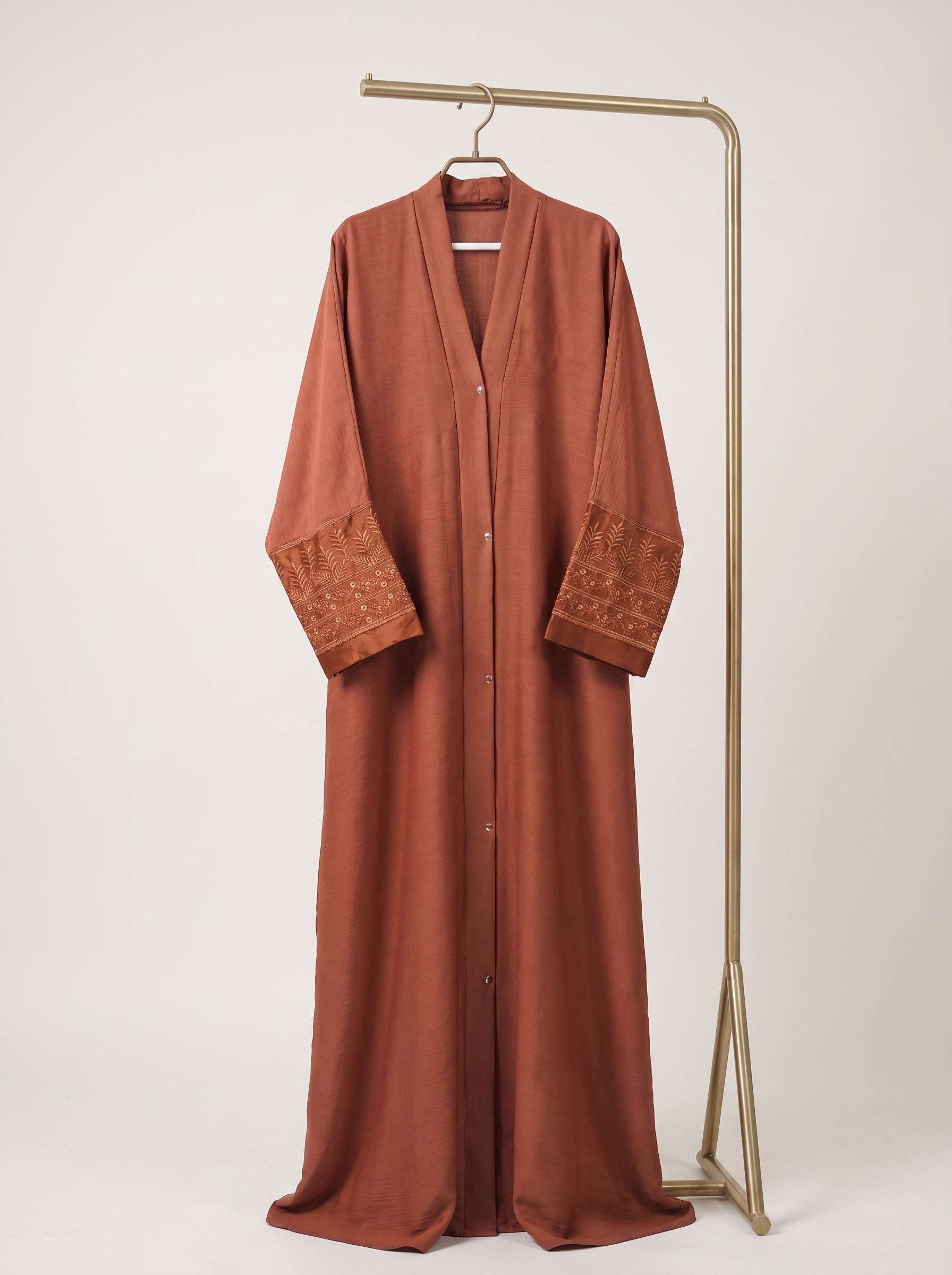 Terracotta Bloom Embroidered Silk Abaya