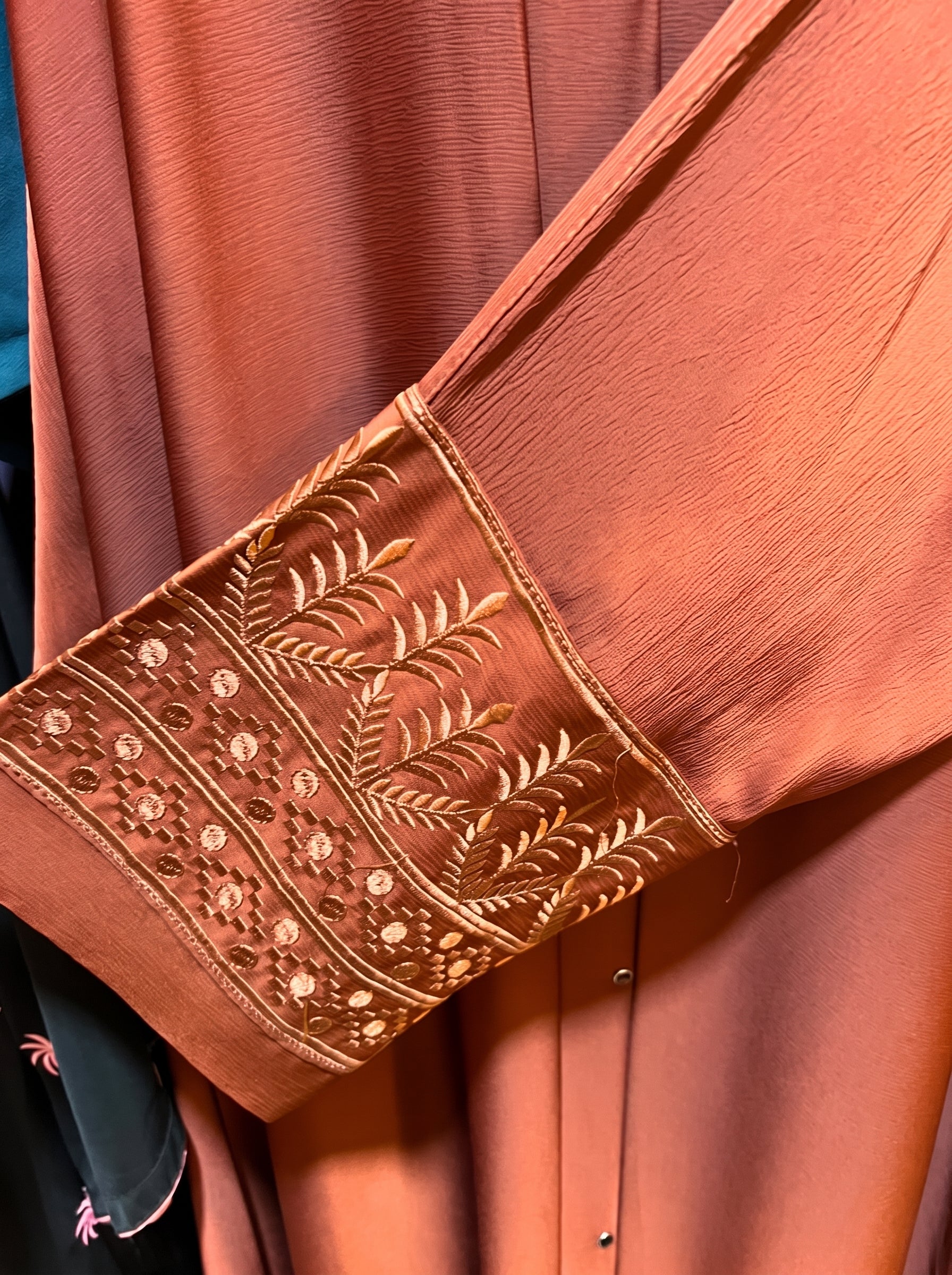Terracotta Bloom Embroidered Silk Abaya