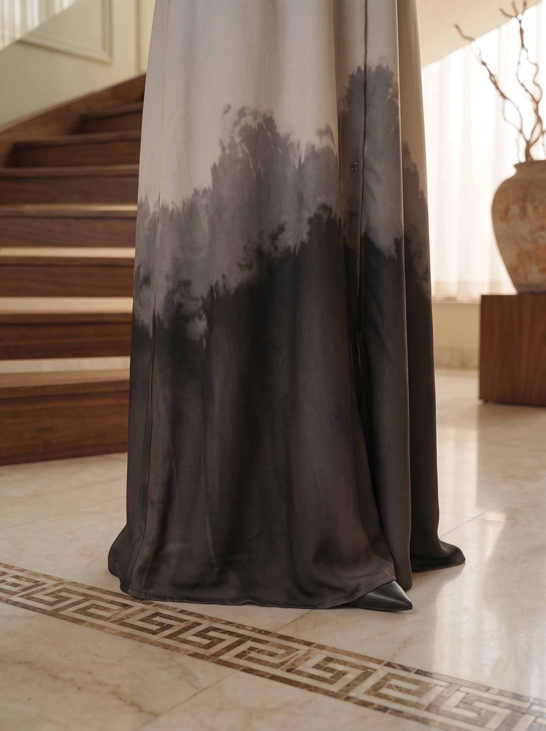 Ombre Forest Print Button-Front Abaya
