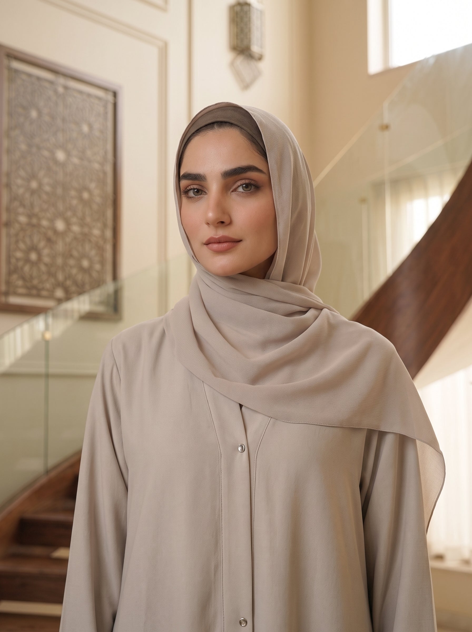Ombre Forest Print Button-Front Abaya